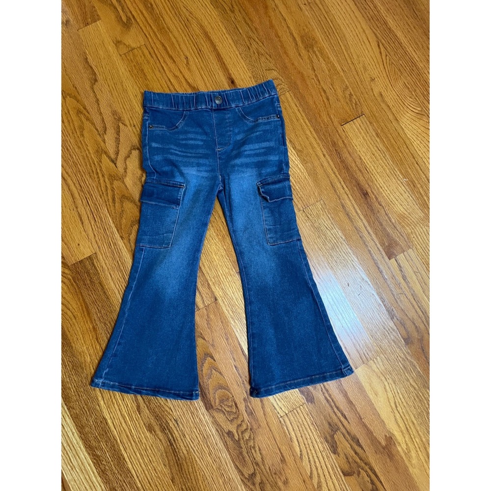 Derek Heart Girls Blue Cargo Flare Jeans Elastic Waist Denim Size 5